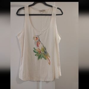 Banana Republic White Embellished Bird Tank Top Large